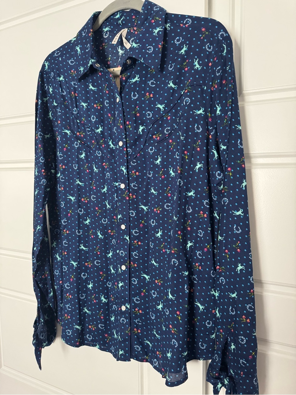 Roper Navy Blue Horse Printed Western Button-Down Shirt